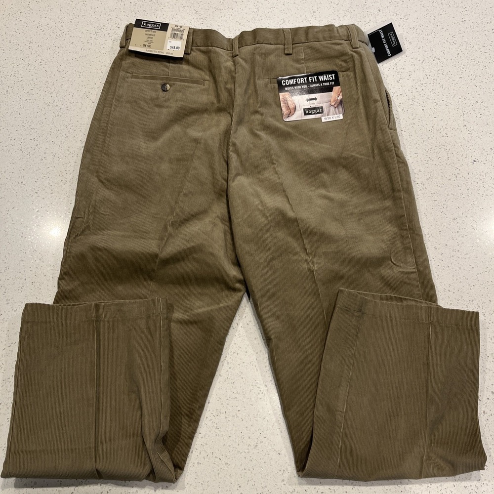 Haggar Pants Mens 38X30 Brown Corduroy Classic Pleated Comfort Fit Waist NWT - Picture 7 of 9